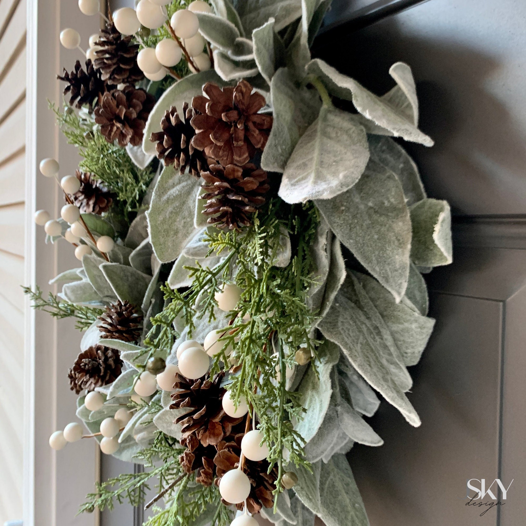 Winter Lambs Ear Wreath With White Berries, Christmas Wreath, Farmhouse ...