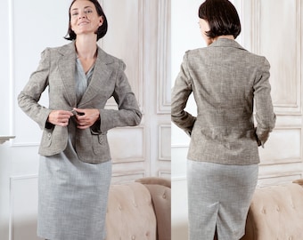 Vintage classic business grey jacket blazer with cute pockets, size 38