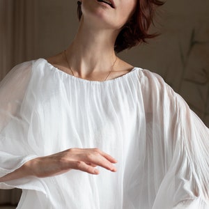 Vintage white blouse top shirt with super wide transparent airy sleeves, size M image 6