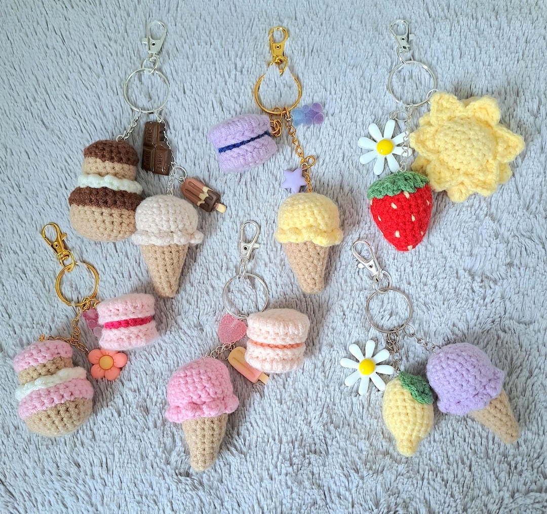 Small Crochet Key Rings Crochet Key Ring to Personalize Bag or Keys, Handmade Crochet Charm or ...