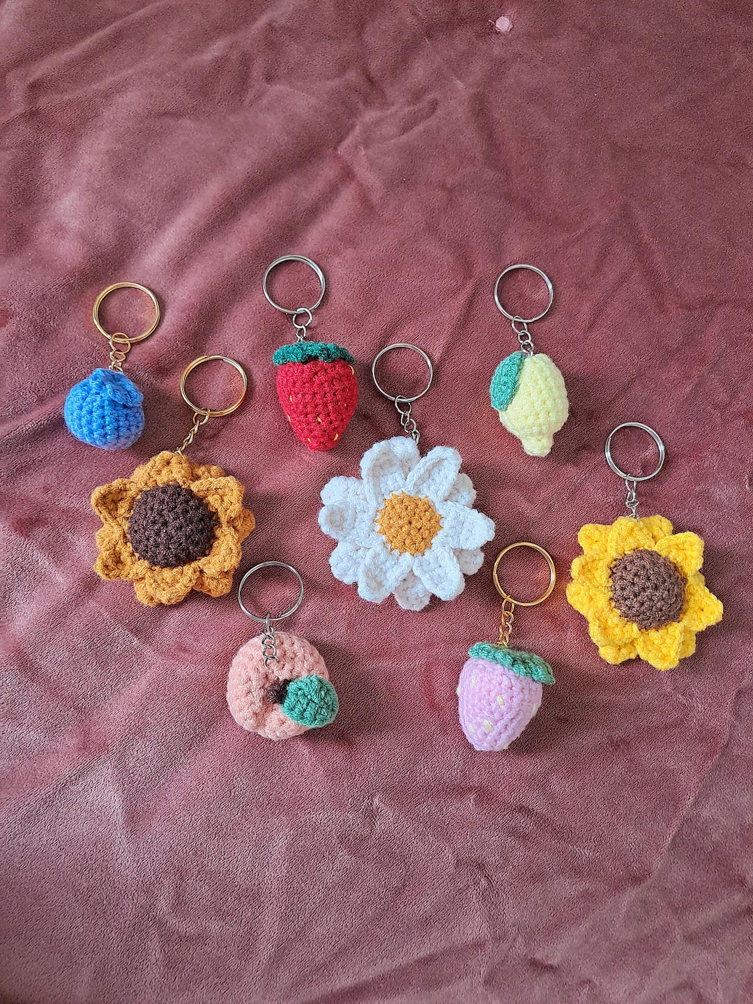 Handmade Crochet Fruit Flower Key Ring - Etsy
