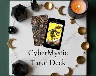 Afdrukbaar cyberpunk-tarotdeck | Cybermystieke tarotkaarten | Digitale pdf futuristisch tarotdeck