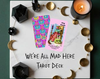 Fantasy Tarot Deck | We're All Mad Here Tarot | Physical Cheshire Cat Inspired Tarot Gift