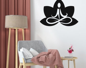 Lotus In Flower Yoga Pose Black Metal Wall Decor, Unique Design