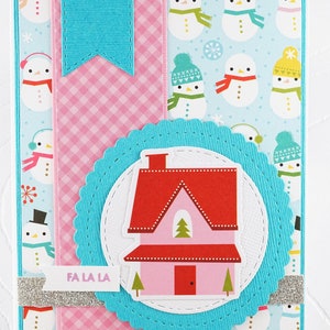 Christmas greeting card with house, blank, no text inside, Carte de voeux de Noël avec maison, vierge, pas de texte à l'intérieur