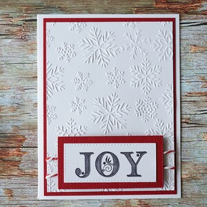 Joy Christmas blank red and white card, no text, embossed snowflake base, Carte de Noël, sans texte, base de flocon de neige en relief