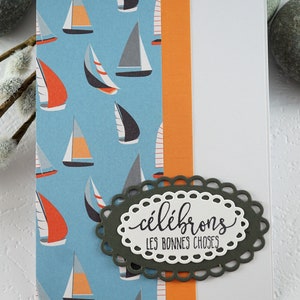 Carte de souhaits en francais, thème nautique, sans text, avec enveloppe, Greeting card in french, nautical, without text, with envelope