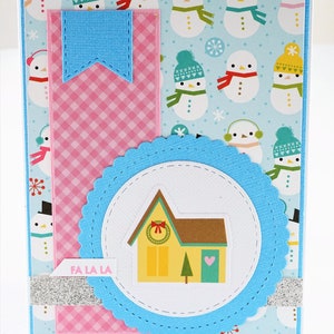 Christmas greeting card with house, blank, no text inside, Carte de voeux de Noël avec maison, vierge, pas de texte à l'intérieur