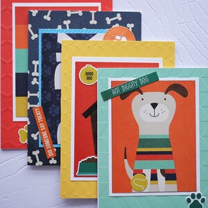 Set of 4 dog greeting cards, handmade, variety, with white envelope, Lot de 4 cartes de voeux de chiens,  variété, avec enveloppe blanche