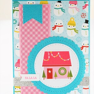 Christmas greeting card with house, blank, no text inside, Carte de voeux de Noël avec maison, vierge, pas de texte à l'intérieur