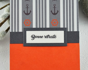 Carte de souhaits en francais, Bonne retraite, nautique, sans text, avec enveloppe, Greeting card french, nautical, no text, with envelope