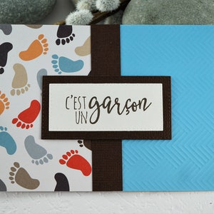 Carte de souhaits en francais, C'est un garcon, sans text, avec enveloppe, Greeting card in french, It's a boy, with envelope