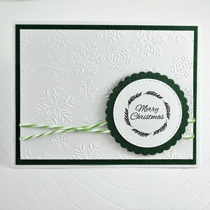 Merry Christmas blank green and white card, no text, embossed snowflake base, Carte de Noël, sans texte, base de flocon de neige en reliefef