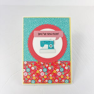 You're sew cute card, white greeting blank card, flower pattern, Vous êtes jolie carte, carte blanche avec enveloppe, motif de fleurs