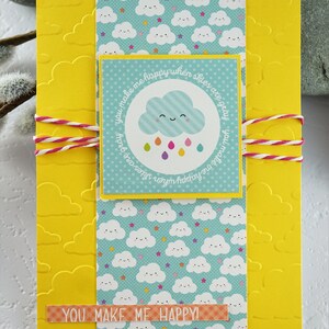 Yellow greeting card, cloud motif, birthday card, Carte de voeux jaune, motif nuage, carte de fête