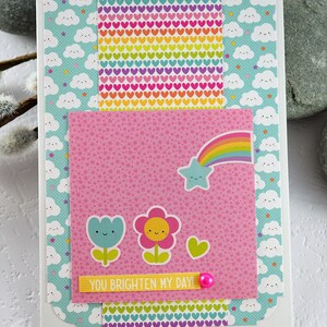 Kids greeting card, rainbow, flowers blank greeting card, Carte de voeux pour enfants, arc-en-ciel, fleurs, carte de voeux vierge