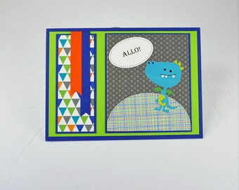 Carte de souhaits en francais, Bonjour, dragon, sans text, avec enveloppe, Greeting card in french, viking, without text, with envelope