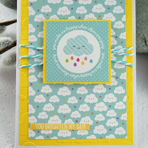 Yellow greeting card, cloud motif, birthday card, Carte de voeux jaune, motif nuage, carte de fête