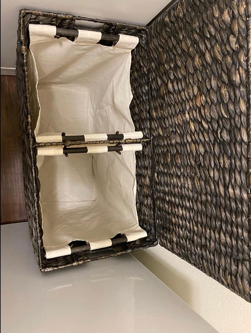 Double Wicker Laundry Hamper with Lid and Divided Interior Etsy
