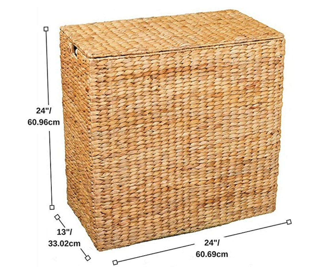 Double Wicker Laundry Hamper with Lid and Divided Interior Etsy