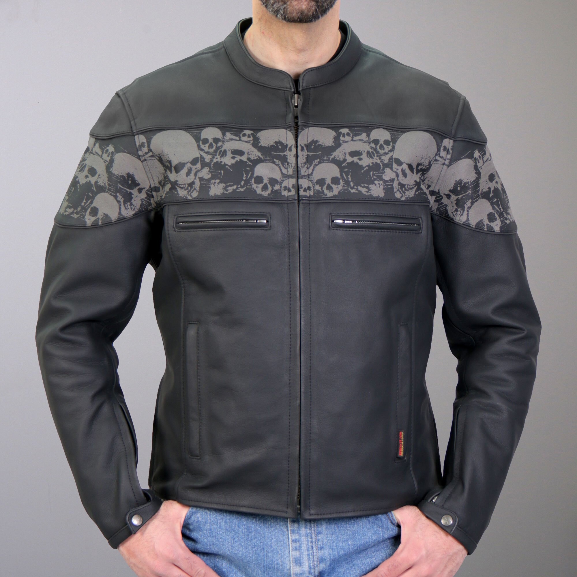 leather jacket with reflective skulls