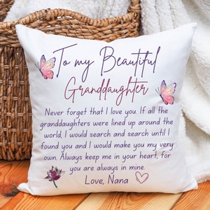 Granddaughter Cuddle Cushion, Personalised To My Beautiful Granddaughter Pillow Case with Pillow, Hug in A pillow Grandma to Granddaughter