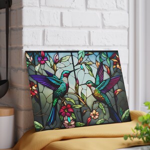 Hummingbird Stained Glass Cutting Board: Tempered Glass Kitchen Decor