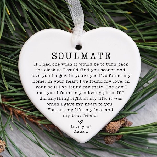 Lovely Heart Soulmate Ornament, Soulmate Gift, Personalised Valentines Gift, Anniversary Gift, Ceramic Heart Keepsake, Gift for Partner