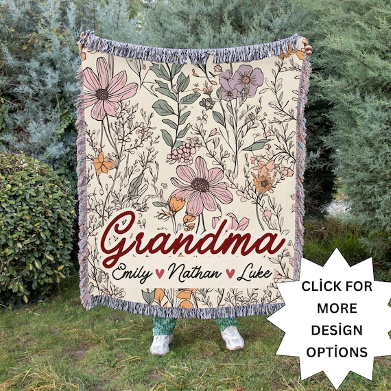 Personalized Grandma Woven Throw Blanket: Floral Grandmother Gift
