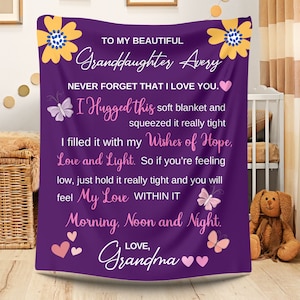 Granddaughter Blanket Gift from Grandma, College Graduation, Girl Room Decor, Never Forget That I Love You Velveteen Plush Blanket