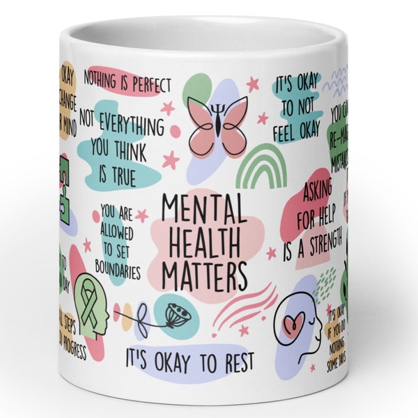 Mental Health Matters Mug: Boho Affirmations, Positivity Gift