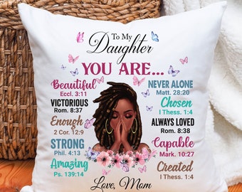 Daughter Cuddle Cushion, Personalized Gift, GOD SAYS You Are Beautiful, Victorious, Enough pillow from Parent to Daughter, Gift For Girls