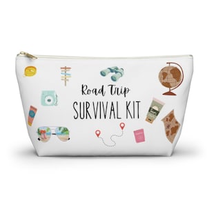 Road Trip Survival Kit Accessory Pouch w T-bottom, Travel Theme Bridal Party Favor Bag, Bridal Shower Present Party favors for bridal shower