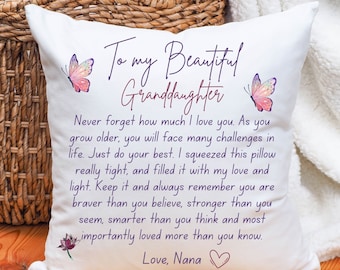 Granddaughter Cuddle Cushion, Personalised To My Beautiful Granddaughter Pillow Case with Pillow, Hug in A pillow Grandma to Granddaughter