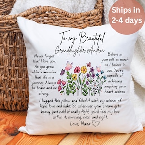Personalized Pillow for Granddaughter, Granddaughter Graduation Gift from Nana, Pillow Case with Pillow, Hug in A pillow from Grandma to