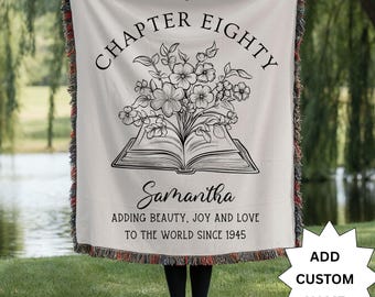 Personalized 80th Birthday Throw Blanket: Woven Cotton Milestone Gift