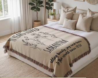Personalized 90th Birthday Woven Throw Blanket: Grandma's Milestone Gift Turning 90 years Blanket Gift for Nana, 90 Years Loved Blanket