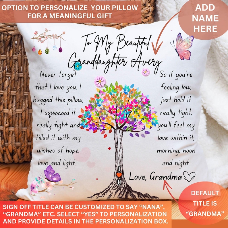 Granddaughter Pillow Gift from Grandma, Personalized Birthday Cushion, Custom Throw Pillow for Grandkids, Keepsake Present from Nana image 2