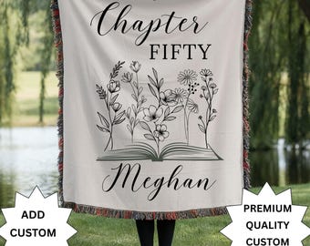50th Birthday Woven Blanket – Premium Quality Cozy Cotton Throw, Timeless Gift for Her or Him, Personalized 50th Keepsake