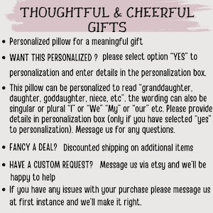 Granddaughter Pillow Gift from Grandma, Personalized Birthday Cushion, Custom Throw Pillow for Grandkids, Keepsake Present from Nana image 5