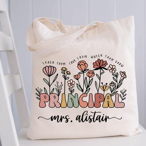 Principal Appreciation Gift Tote Bag Canvas Custom Head Teacher Gift Personalized School Bag Gifted Assistant Principal Tote Reusable Bag