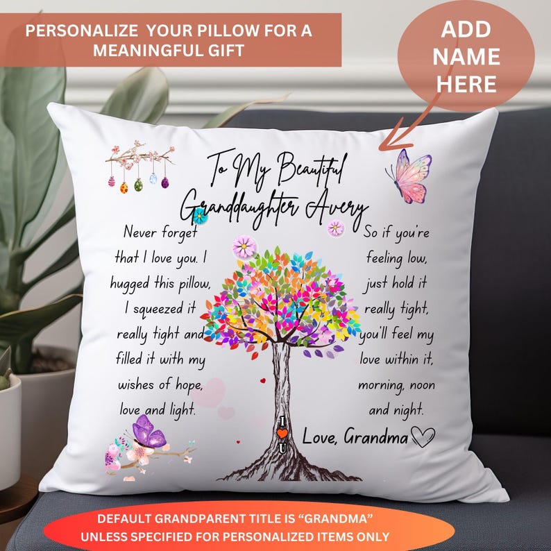 Granddaughter Pillow Gift from Grandma, Personalized Birthday Cushion, Custom Throw Pillow for Grandkids, Keepsake Present from Nana image 6