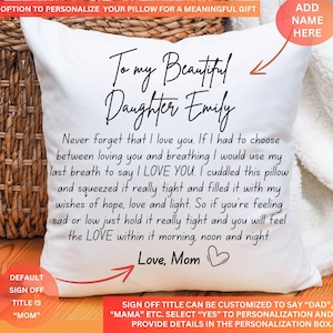 Love Mom Pillow To My Daughter Pillow Cover with Pillow Option, Daughter Gift from Mom Hug in A pillow from Mother, Sentimental Keepsake Gif
