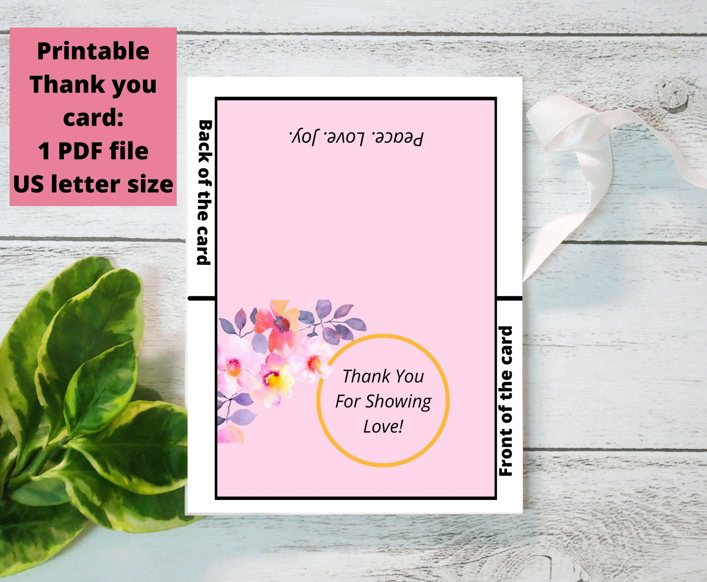 Floral Thank You Cards Set Printable Thank You Card Simple Etsy