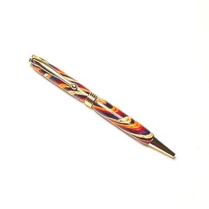 Hand Turned Wooden Ballpoint Pen - Composite Exotic Wood Sunset Swirl - 3R GOLD Finish | Gifts for Him