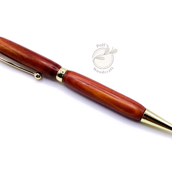 Hand Turned Wooden Ballpoint Pen & Keychain (As Set or Single) - Cedar Wood - GOLD