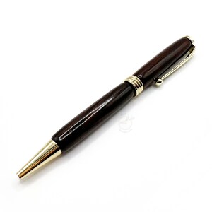 Handgedraaide houten balpen - Indisch palissander - Goudkleurige ringen met drie ringen | Cadeaus voor hem