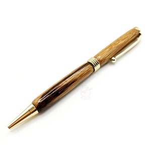 Handgedraaide houten balpen - Marblewood - Gold Tone Three Ring | Cadeaus voor hem