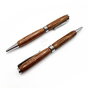 Handgedraaide houten balpen - Eikenhout - Chrome Tone Three Ring | Cadeaus voor hem