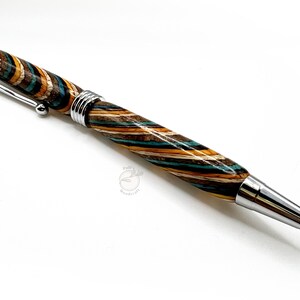 Handgedraaide houten balpen (3 ringen) - composiet exotisch hout Blue Ocean Swirl - Chroom | Cadeaus voor hem